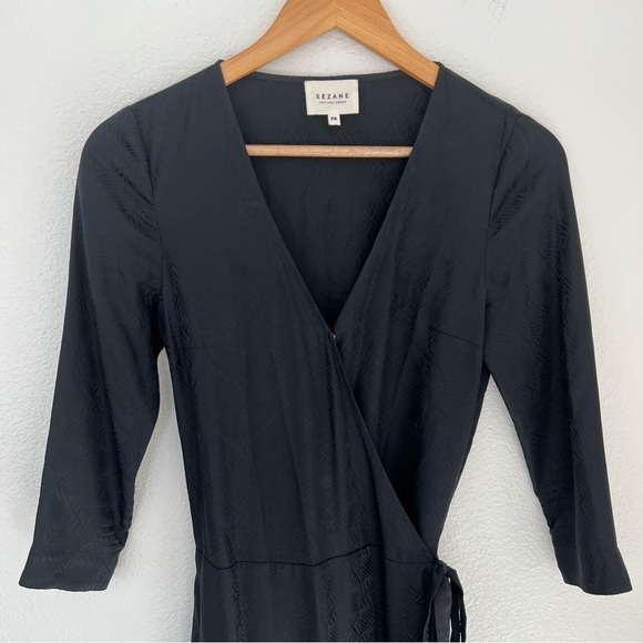 Sezane Eve Robe silk wrap Dress black - Picture 3 of 16